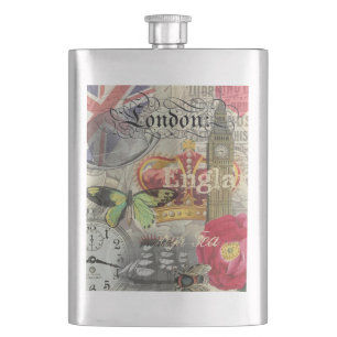 London England Travel Vintage Europe Art Hip Flask