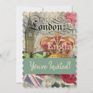 London England Travel Vintage Europe Art Invitation