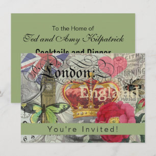 London England Travel Vintage Europe Art Invitation