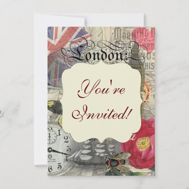 London England Travel Vintage Europe Art Invitation (Front)