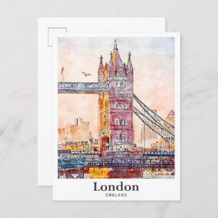 London England Travel Watercolor Hand Drawn Postcard