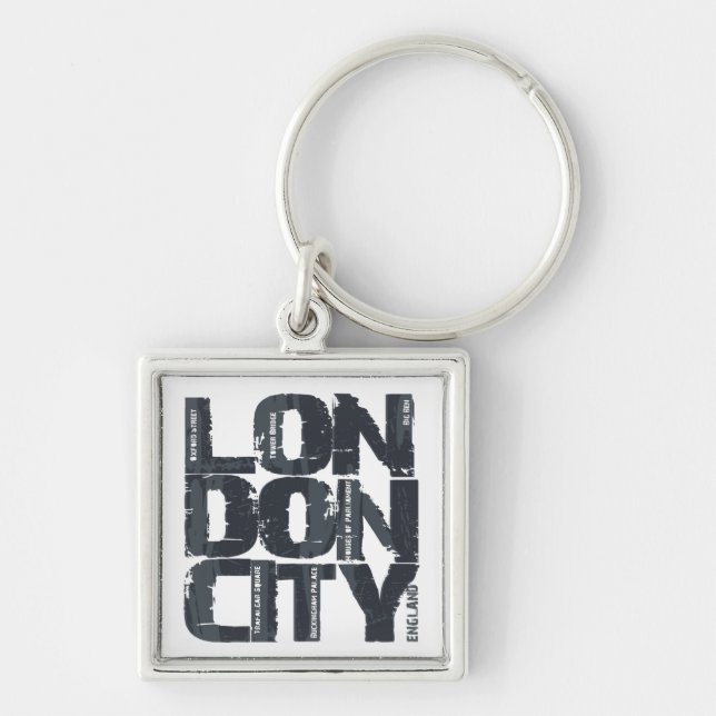 London, England Typography Key Ring (Front)
