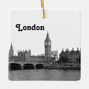 London England UK Skyline Etched Ceramic Tree Decoration