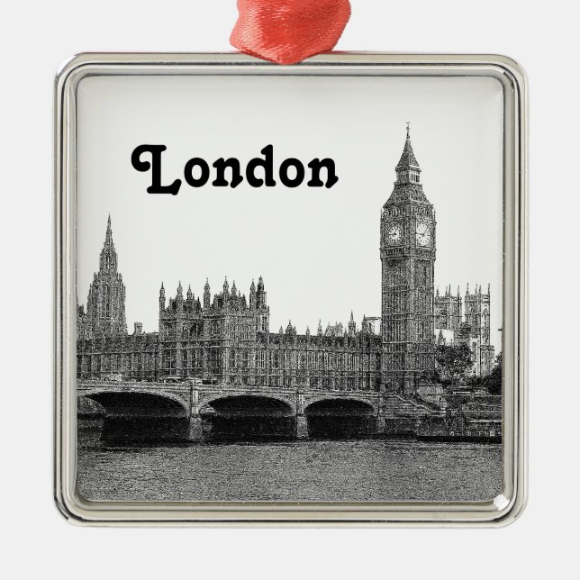 London England UK Skyline Etched Metal Tree Decoration (Front)