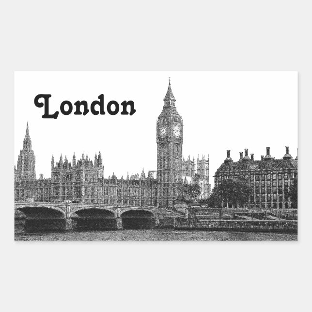 London England UK Skyline Etched Rectangular Sticker (Front)