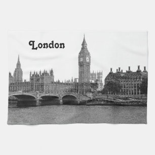 London England UK Skyline Etched Tea Towel