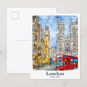 London England UK Travel Watercolor Hand Drawn Postcard