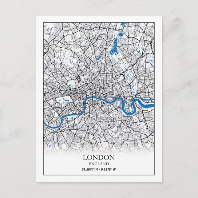 London England United Kingdom City Map Travel Postcard (Front)