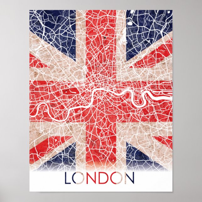 London England United Kingdom UK Flag City Map Poster (Front)