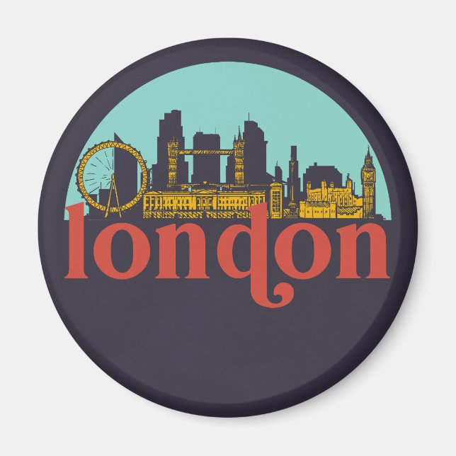 London England Vintage City Skyline Cityscape Art Magnet (Front)