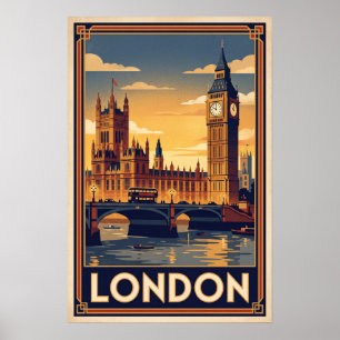 London England Vintage Travel Illustration Poster
