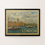 London England Vintage Travel Jigsaw Puzzle<br><div class="desc">London design in Vintage Travel style featuring Westminster Abbey on the River Thames for this fun England UK scene.</div>