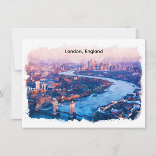 London England Watercolor Aerial Cityscape Invitation