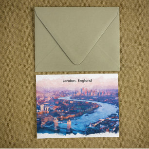 London England Watercolor Aerial Cityscape Postcard