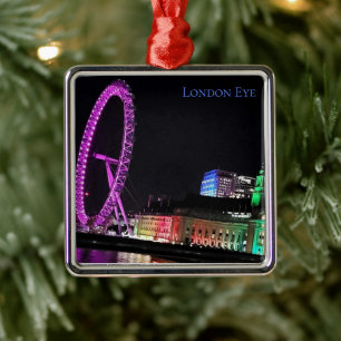 London Eye at Night Metal Ornament