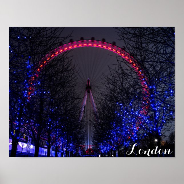 London Eye Ferris Wheel at Night Poster (Front)