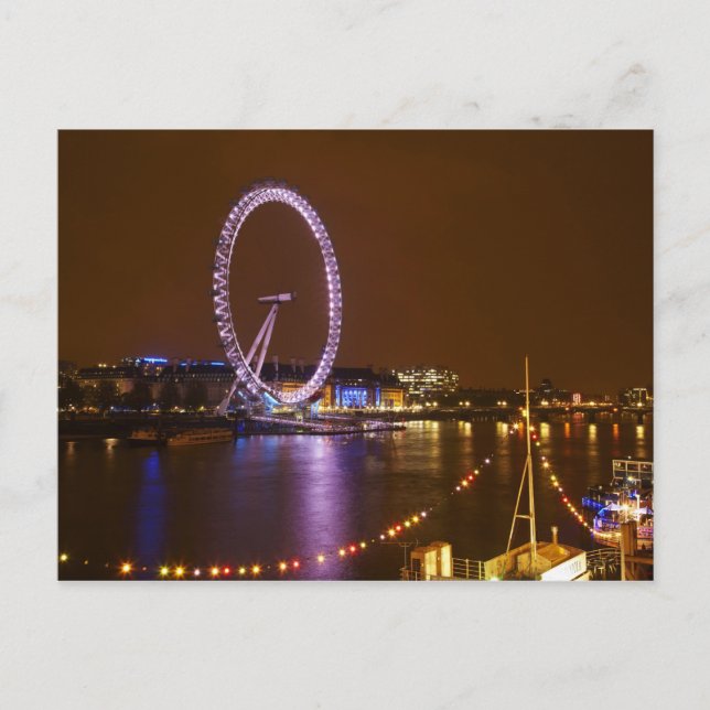 London Eye, River Thames and lights from Postcard (Front)