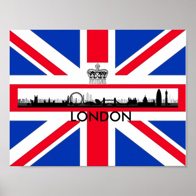 London Eye Skyline Crown Union Jack Flag Poster (Front)