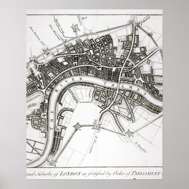 London Fortifications in 1642 and 1643, 1738 Poster (Front)
