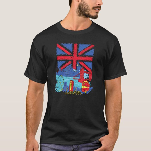 London  Great Britain Flag  London Double Decker T-Shirt (Front)