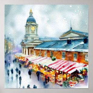 London-Greenwich Market in the Snow (A),Watercolor Poster
