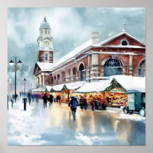 London-Greenwich Market in the Snow (B),Watercolor Poster