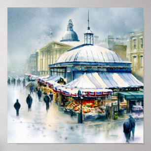 London-Greenwich Market in the Snow (D),Watercolor Poster