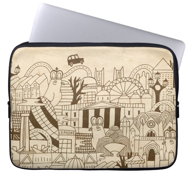 London Hand Drawn on Old Paper Laptop Sleeve (Front)