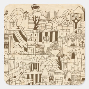 London Hand Drawn on Old Paper Square Sticker