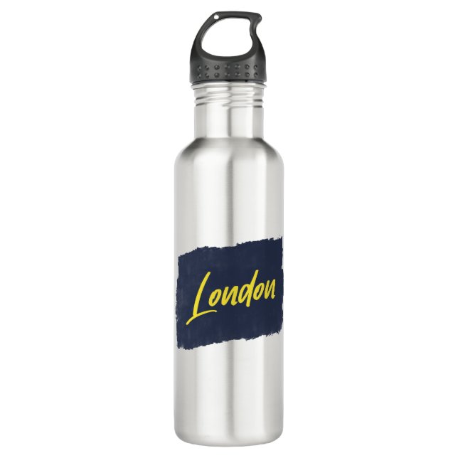 London Handwritten Yellow Typography  710 Ml Water Bottle (Front)