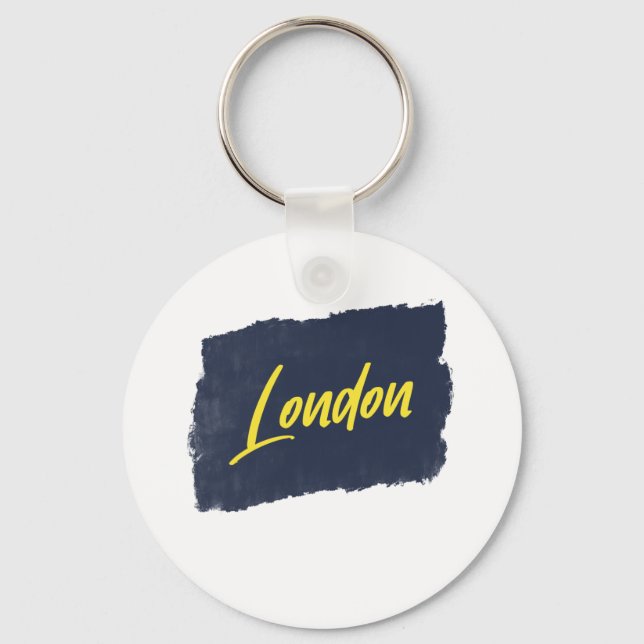 London Handwritten Yellow Typography  Key Ring (Front)