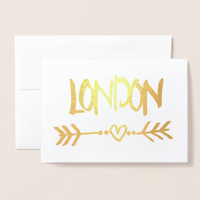 London Heart Arrow Gold Foil Elegant Typography Card (Front With Envelope)