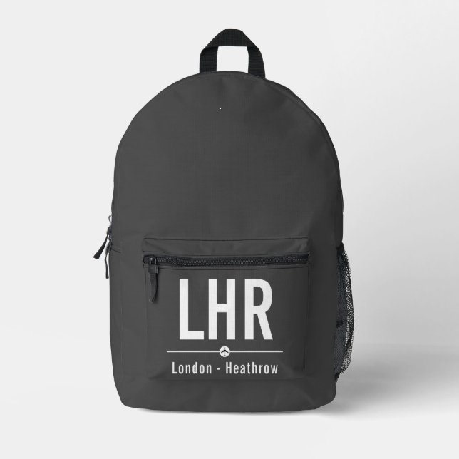 London Heathrow LHR Airport Code - Aviation Printed Backpack (Front)