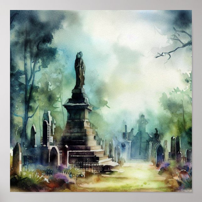 London-Highland Cemetery (D), Watercolor Poster (Front)