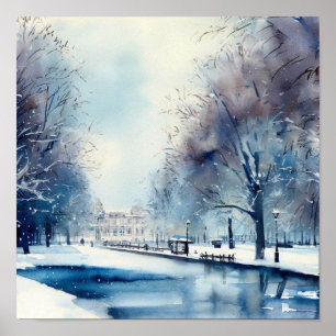 London-Hyde Park in the Winter (B), Watercolor Poster