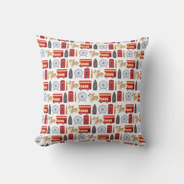 London Icon and Corgi Collage Pattern Cushion (Front)