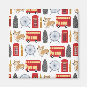 London Icon and Corgi Collage Pattern Magnet
