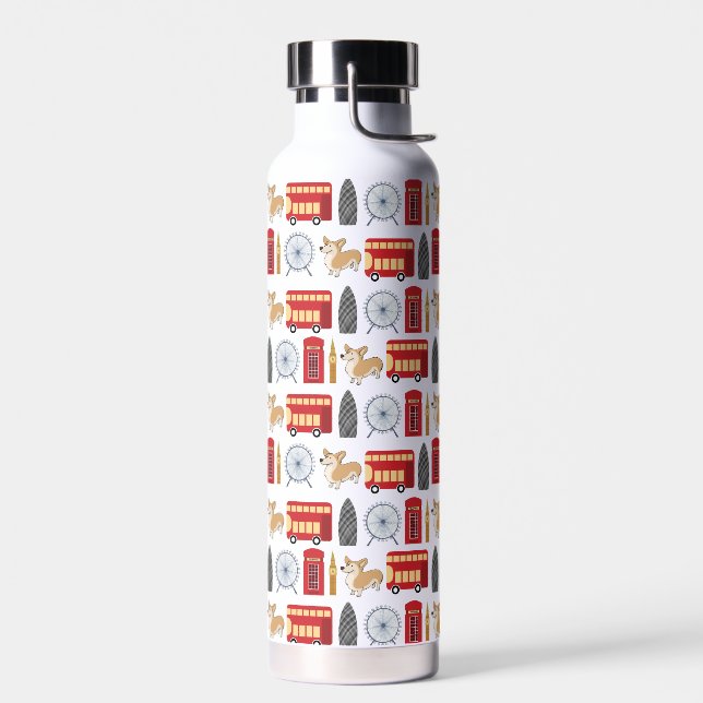 London Icon and Landmarks Pattern Water Bottle (Left)