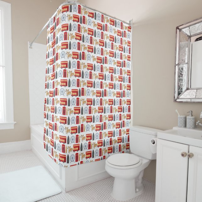 London Icon Collage Shower Curtain (In Situ)