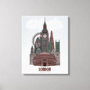 London in Clouds Red and Green Canvas Print