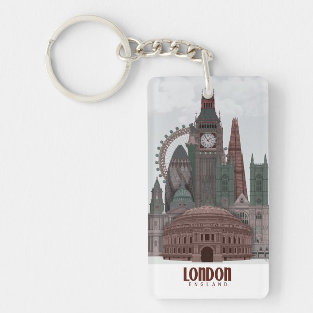 London in Clouds Red and Green Key Ring (Front)