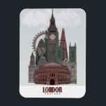 London in Clouds Red and Green Magnet<br><div class="desc">London in Clouds Red and Green by Fab Funky.  Features famous landmarks of London in a dark red and green colour scheme.</div>