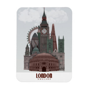 London in Clouds Red and Green Magnet