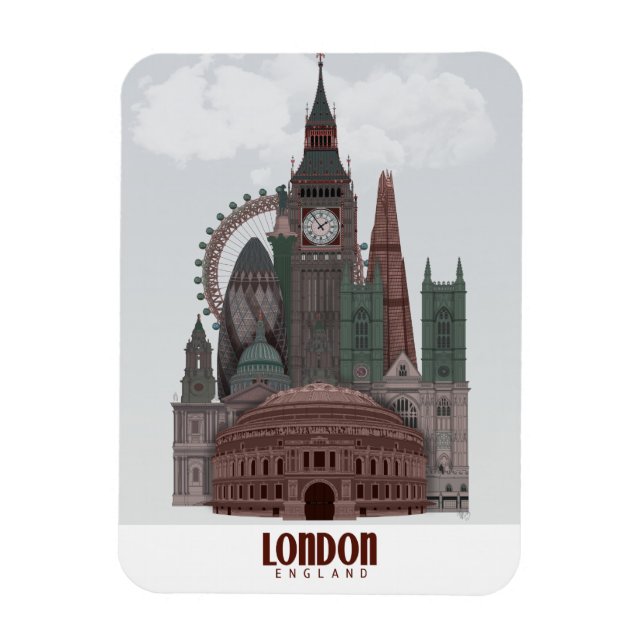 London in Clouds Red and Green Magnet (Vertical)