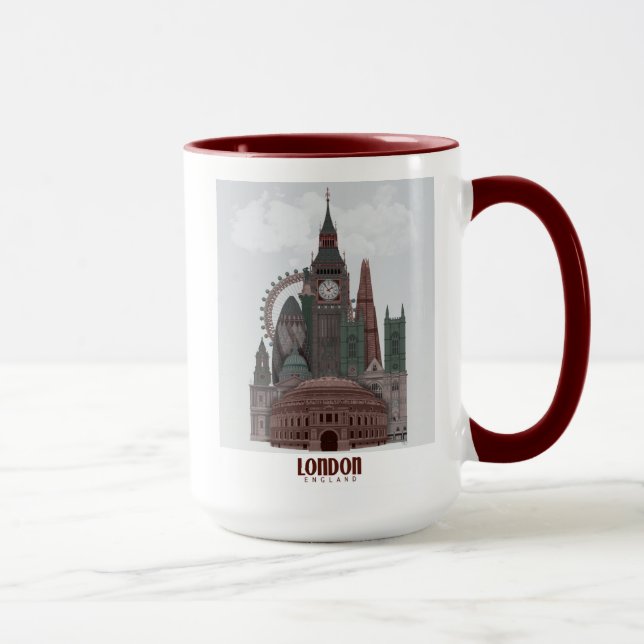 London in Clouds Red and Green Mug (Right)