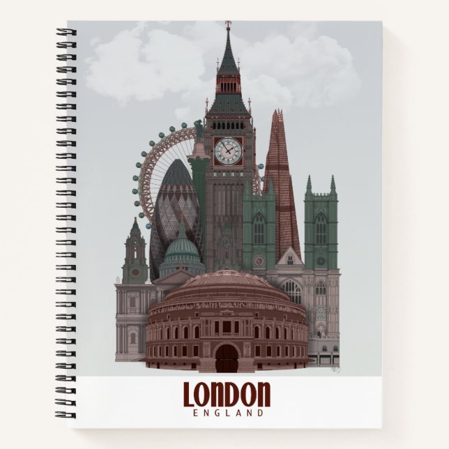 London in Clouds Red and Green Notebook (Front)