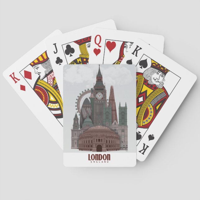 London in Clouds Red and Green Playing Cards (Back)