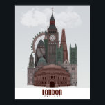 London in Clouds Red and Green Poster<br><div class="desc">London in Clouds Red and Green by Fab Funky.  Features famous landmarks of London in a dark red and green colour scheme.</div>