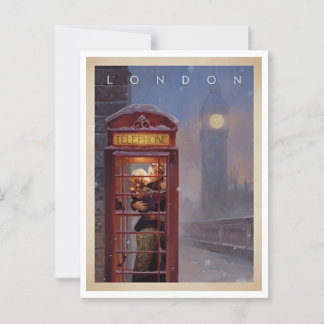 London, Kissing in a Phone Booth Retro Inspired Postcard