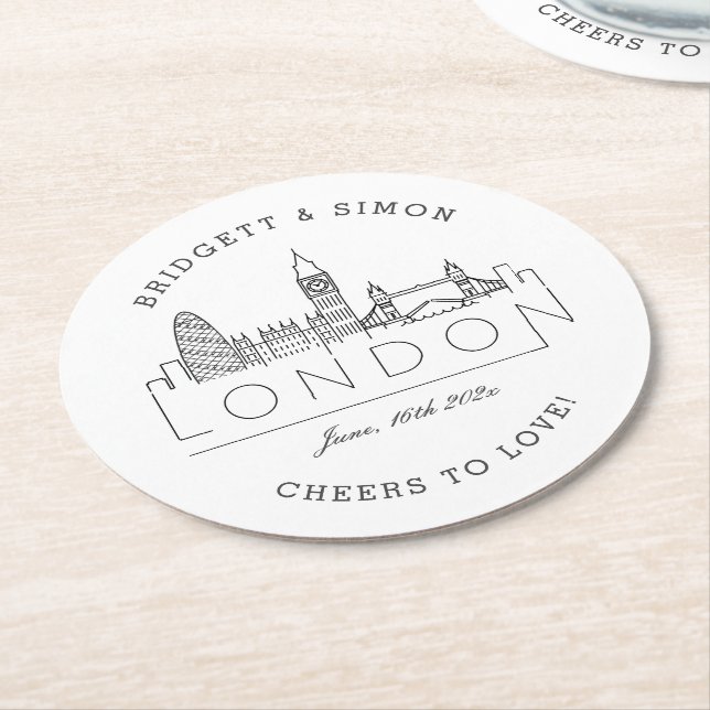 London Landmarks | Cheers to Love  Round Paper Coa Round Paper Coaster (Angled)